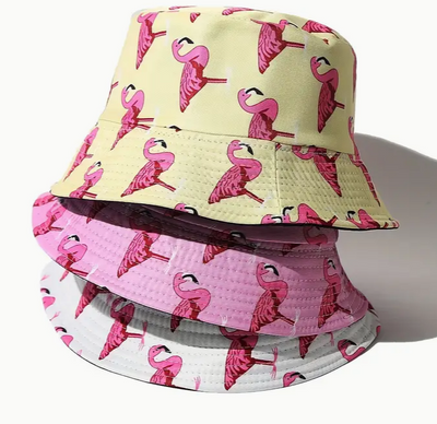 REVERSIBLE KIDS BUCKET HAT- Flamingo / Palms/ Camo